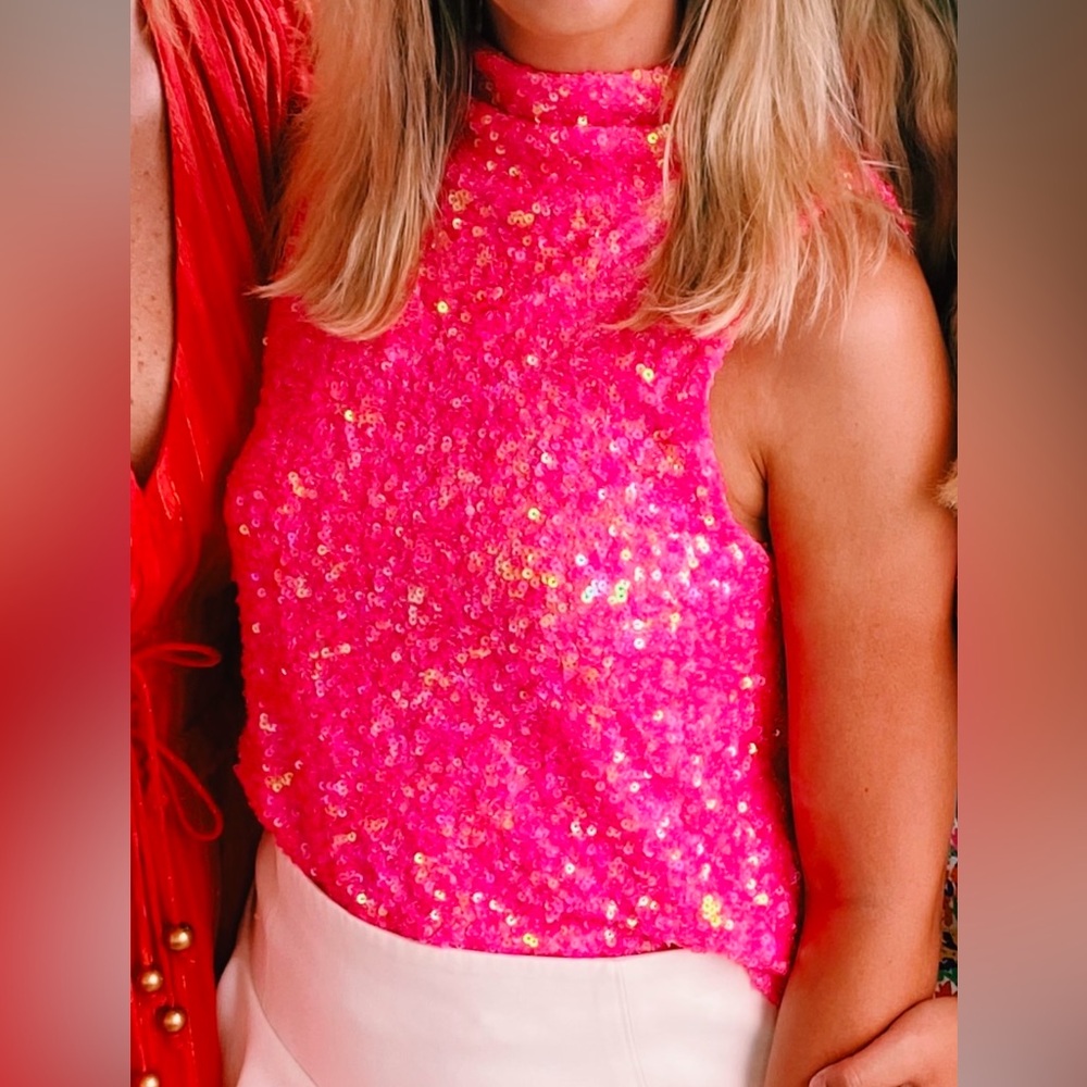 Nasty Gal Pink Sequin Tank Top